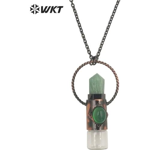 WT-N1311 Women new Natural gemstone Spirit Point stone perfume bottle necklace Gorgeous stone roller design essencial oil bottle