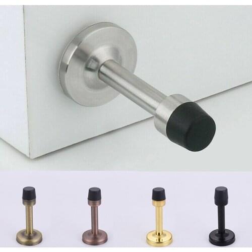 1pc Stainless Steel Door Stops Wall Mounted Door Stopper Punch-free Rubber Holder Catch Floor Fitting Anti Collision Rubber