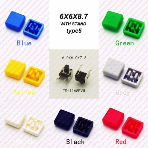 10PCS 6X6X7.3MM With Cap Dia.8mm Horizontal Momentary Tact Button Top Square Head Tactical Keys Switch Mini Push Button