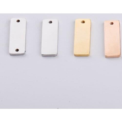 100% Stainless Steel 1/2 Hole Rectangle Tag Charms For Engrave Metal Bar Tag Mirror Polished Wholesale 20pcs