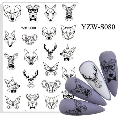 3D Nail Sticker Geometry Rabbit Wolf Slider Nails Art Decoration Wraps Decals Design Adhesive Manicure Tips Stickers Pegatina