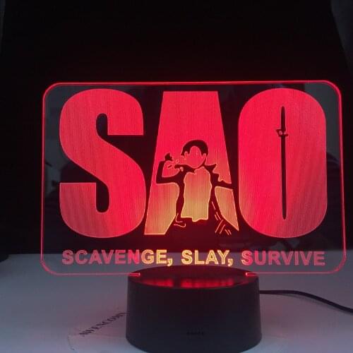 Anime Sword Art Online Logo 3d LampLed Night Light for Kid Bedroom Decor Child Nightlight Kirigaya Kazuto Figure Table SAO Gift