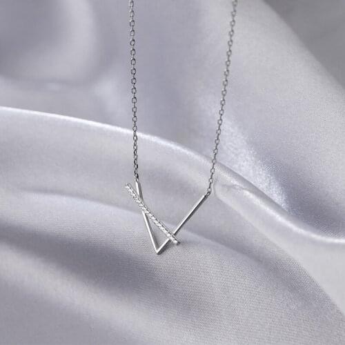 Real 925 Sterling Silver Chains Necklaces for Women Teen Girls Cross V Initial Letter Korean Fashion Jewelry 2021 Dropshipping
