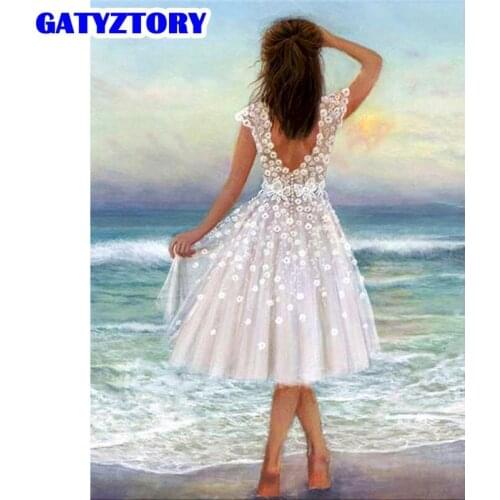 GATYZTORY 5D Diamond Painting Seaside Woman Square/Round Embroidery Cross Stitch Kit Painting Mosaic DIY Home Decoration Gift