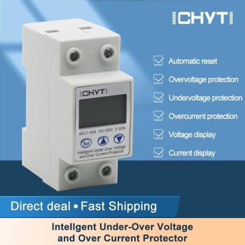 ICHYTI 1-63A Adjustable140-300V Over Voltage And Under Voltage Protector LED Display Protection Relay With Voltmeter