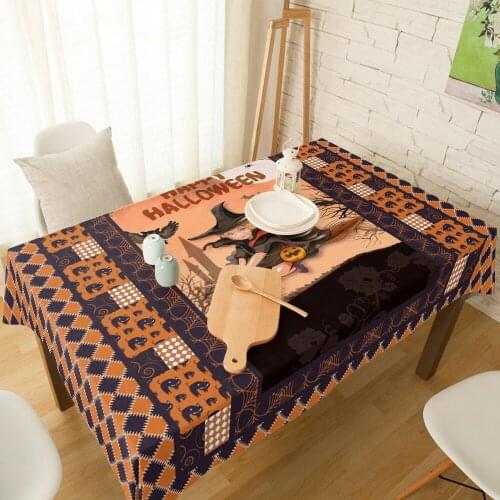Halloween Witch Bat Texture Castle Cotton Linen Tablecloth Spandex Elastic Dining Chair Cover Table Cloth for Kitchen Decor