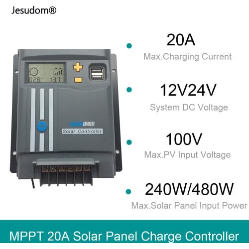 20A MPPT LCD Display 12V/24V Solar Panel Battery Regulator Charge Controller MPPT120D Dual USB with WIFI