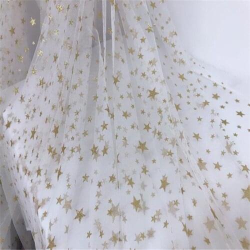 Gold Star Lace Fabric Sparkling Star Gauze Fabric Wedding Fabric for Bridal Dress Tutu Dress Prom Dress