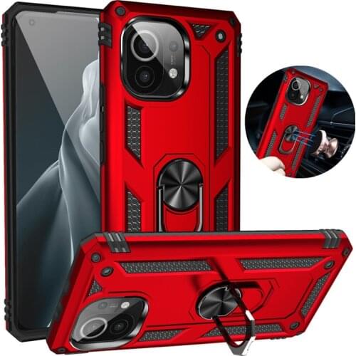 Magnetic Metal Finger Ring Holder Phone Case For Xiaomi Mi 11 Mi11 Armor Shockproof Cover for Mi 11i Mi11i Silicone Bumper Coque