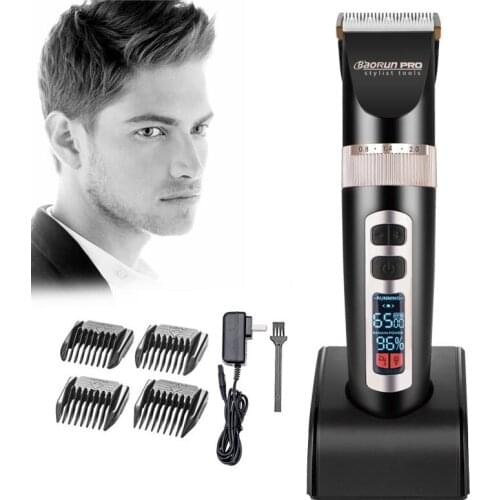 BaoRun Electric Hair Clipper Professional Rechargeable Hair Trimmer Adult Child Mute LCD Hair Cutting Machine Haircut For Salon