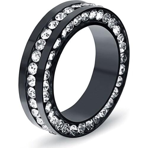Fashion Womens 7mm Stainless Steel Double Line Rhinestone Ring Jewelry Accessories