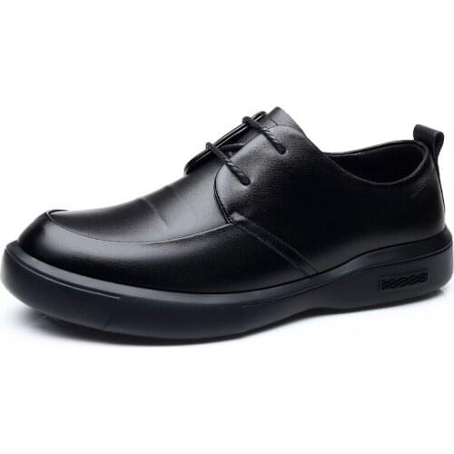 A74 Spring New Mens Leisure Leather Shoes Mens Big Round Head Leather Leather Thick Soft Breathable Comfortable Random Shoes