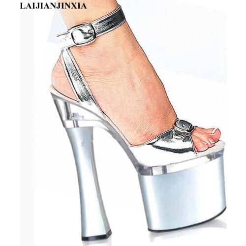 New Big Size Ankle Strap 18CM Thick High Heel Platforms Pole Dance Shoes Star / Model Shoes,Sandals Party /Dance Shoes