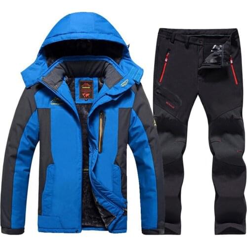 New Ski Suit Mens Fleece Warm Ski Jackets Pants Windproof Waterproof Skiing Snowboard Suit Winter Snow Costumes Outdoor Wear