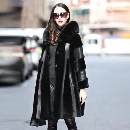 Coat Winter Women Double Faced Real Fur Coat Female Fox Fur Collar Real Leather Jacket Luxury Natural Wool Coats 4xl MY s