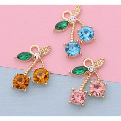 10Pcs Enamel Gold Color Cherry Designer Charms Pendant Jewelry Making Earrings Bracelet Necklace Accessories DIY Craft 20x16mm