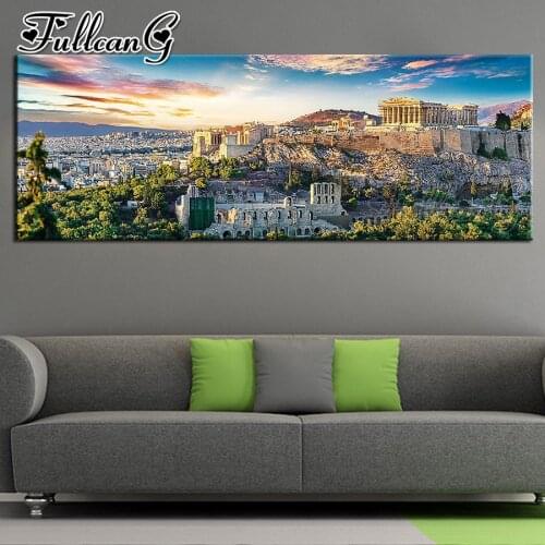 FULLCANG 5d diy full drill square/round diamond painting akropolis large embroidery sale mosaic athen scenery wall decor FC1757