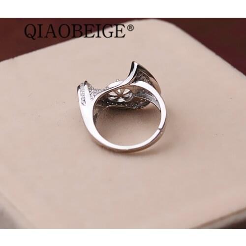 QIAOBEIGE Fashion 100% Real Silver 925 Ring Womens 9-10mm Round Engagement Ring Fine Jewelry diy jewelry making wholesales