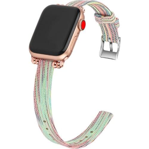 Suitable for Apple Watch 6 Strap Iwatch1/2/3/4/5 Generation 38/44mm Strap Canvas Pattern Slim Anti-skid DIY Replacement Ribbon