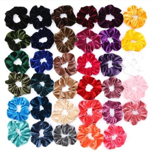 34Colors Korea Velvet Scrunchies Elastic Hair Bands Solid Color Headwear Women Girls Pleated Scrunchie Ponytail Hair Accessories