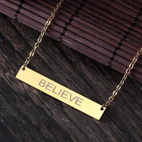 Rinhoo Name Engraving Personalized Gold Square Bar Custom Name Necklace Stainless Steel Pendant Necklace Women Men Custom Gift