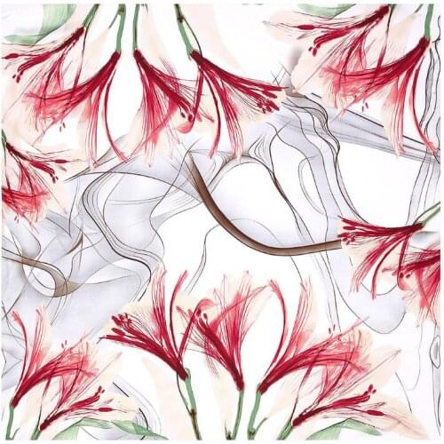 Luxury Brand Square Scarf For Ladies Lily Print Silk Scarf Women Bandana Large Hijab Female Shawl Scarves Warps