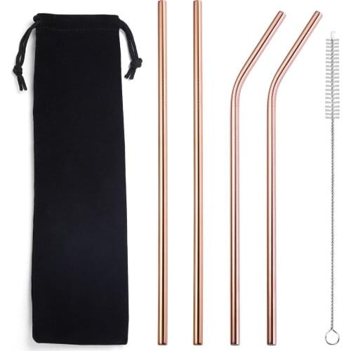 304 Stainless Steel Straw 6mm Reusable Straw Eco-Friendly Food Grade Drinking Straws Set with Cleaner Brush for Mugs