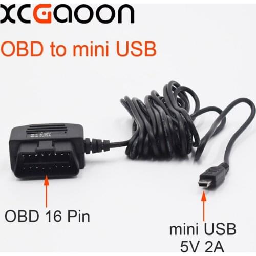 XCGaoon Car Charger OBD 16 Pin DC Converter Module 12V 24V To 5V 2A with mini USB Cable Low Voltage Protection Cable 3.5m