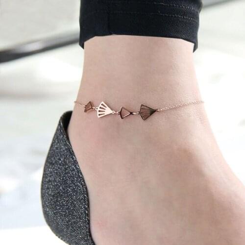 YUN RUO 2018 Fashion Fan Shape Anklet Chain For Woman Girl Party Gift Rose Gold Color 316L Stainless Steel Jewelry Never Fade