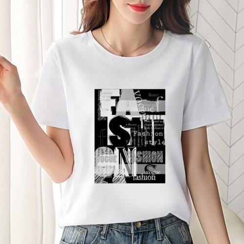 Womens T-shirt Harajuku aesthetics Letter Printed T Shirt Clothing Summer Short-sleeved Oversized Tshirt Gril Tee Tops Female