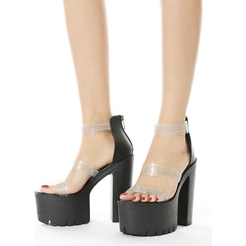 15CM nightclub waterproof platform thick bottom thick heel stage catwalk AliExpress fish mouth rhinestone women sandals 2021