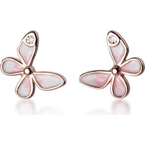 925 Sterling Silver Studs Earrings for Women Girls Cute Tiny Pink Butterfly Studs Earrings Fashion CZ Crystal Silver Jewelry