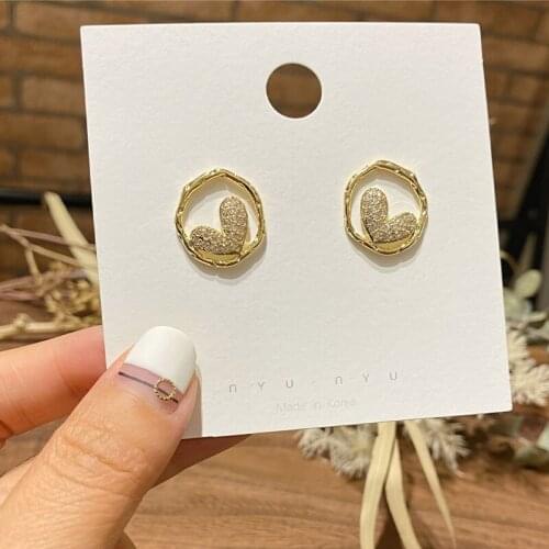 TIMEONLY Korean Sweet Spark CZ Zircon Stud Earrings for Women Female Gold Color Alloy Hollow Round Geometric Earrings Brincos