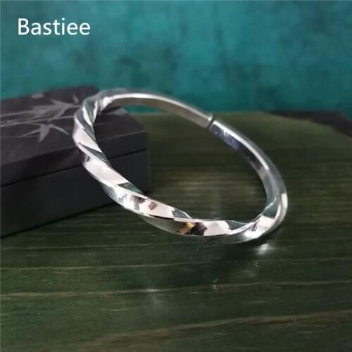 Bastiee 999 Sterling Silver Twist Cuff Bracelet For Women Hmong Bangle Adjustable Handmade Luxury Jewelry Unique Gift Birthday