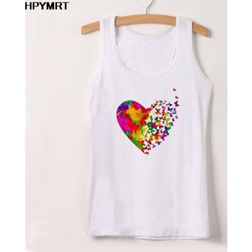 Butterfly love Print White Vests Female Sexy vest O-neck Tank Tops Harajuku Casual Oversized Top Women sleeveless Summer Clothes