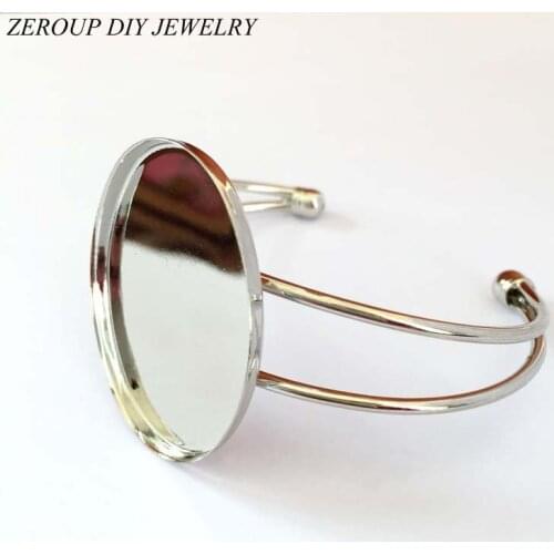 1pcs 30x40mm Silver Color Plated Bangles Bracelet Blank Oval Glass Cabochon Tray Supplies for Jewelry B-005