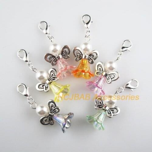 12 New Angel 17.5x26mm Charms Mixed Flower Acrylic Tibetan Silver Tone Retro With Lobster Claw Clasps