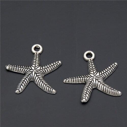 30pcs Silver Color Zinc Alloy Metal Starfish Charms Pendants Diy Jewelry Findings Accessories Wholesale A2325