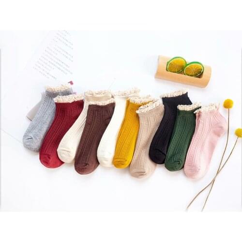 4Pairs Fashion Lace Ruffles Soft Cotton Women Socks Top Quality Solid Color Cute Sweet Princess Girl Cozy Lovely Short Socks