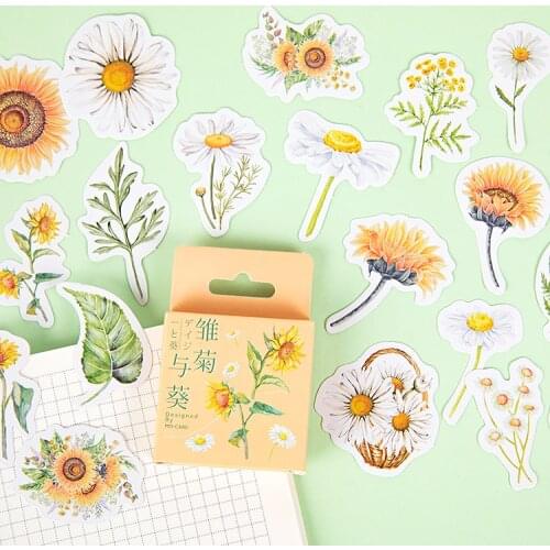 46 pcs/box Daisies and Sunflowers Flowers sticker decoration stickers DIY craft diary scrapbooking planner kawaii label sticker