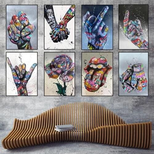 Abstract Street Art Graffiti Hands Flower Canvas Painting Modern Posters and Prints Pictures for Living Room Home Decoration