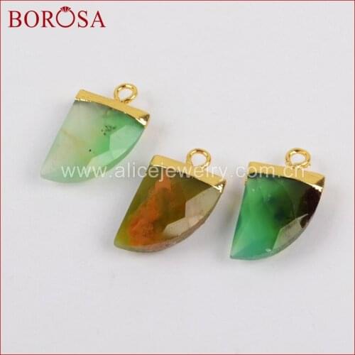 BOROSA Gold Color 100% Natural Australia Jades Natural Stone Drusy Horn Charm for Womens Earrings Jewelry Making G1378