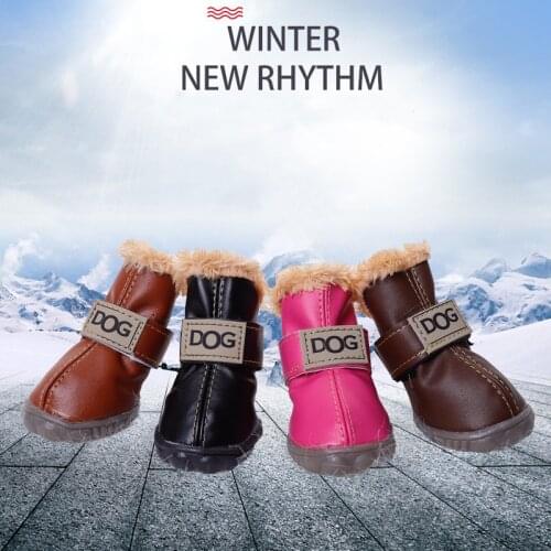 Pet Dog Shoes Winter Super Warm 4pcs/Set Dogs Boots Cotton Anti Slip Shoes For Small Pet Product Chihuahua Waterproof