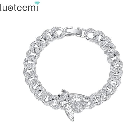 LUOTEEMI Cuban Link Chain Silver Color Bracelet for Women Jewelry Gift Animal Cicada AAA Cubic Zirconia Fashion Friends Gifts