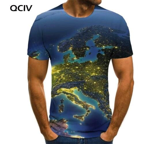 QCIV Space T-shirt Men Planet Anime Clothes Map Tshirts Casual Colorful T-shirts 3d Short Sleeve Hip hop New Streetwear O-Neck