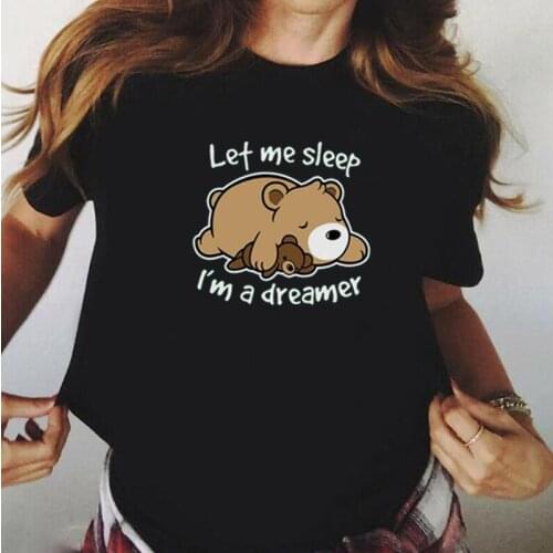 Bear Sleeping on Tummy Funny Print T Shirt Women Tops Summer Short Sleeve Tee Shirt Femme Casual Harajuku Tshirt Camiseta Mujer