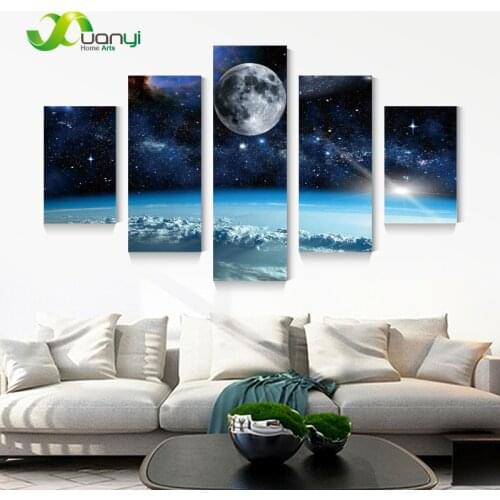 5 Panel Modern Printed Space Universe Landscape Paintings Canvas Picture Cuadros Earth Painting For Living Room No Frame XY284
