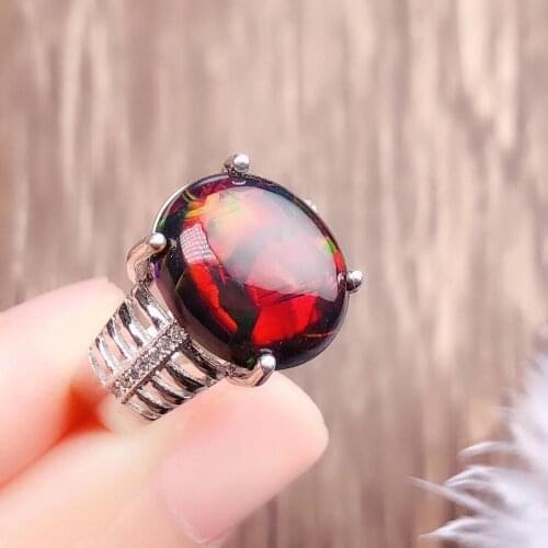 Opal Ring Free shipping Real and natural black opal Ring 925 sterling silver for Man Or For Woman