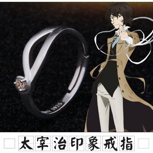 Anime Bungo Stray Dogs Maffia Osamu Dazai Fashion Rings Silver 925 Sterling Ring Adjustable Cosplay Props Jewelry Gift New