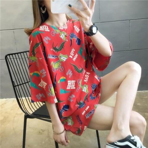 Summer T-shirts Women Half Sleeve Tees Oversize Tshirts Harajuku Street Wear NS4521 Printed Long Style Loose Plus Size 2XL 4521